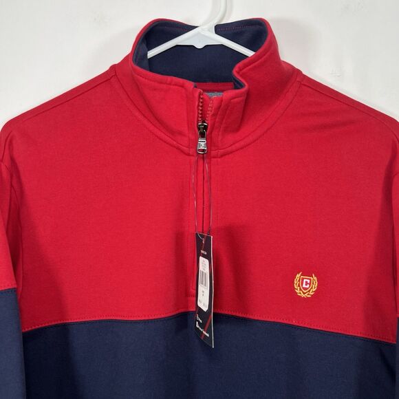 Chaps 1/4 Zip Pullover Sweatshirt Mens Size Medium Red Navy Colorblock NWT - Picture 2 of 12